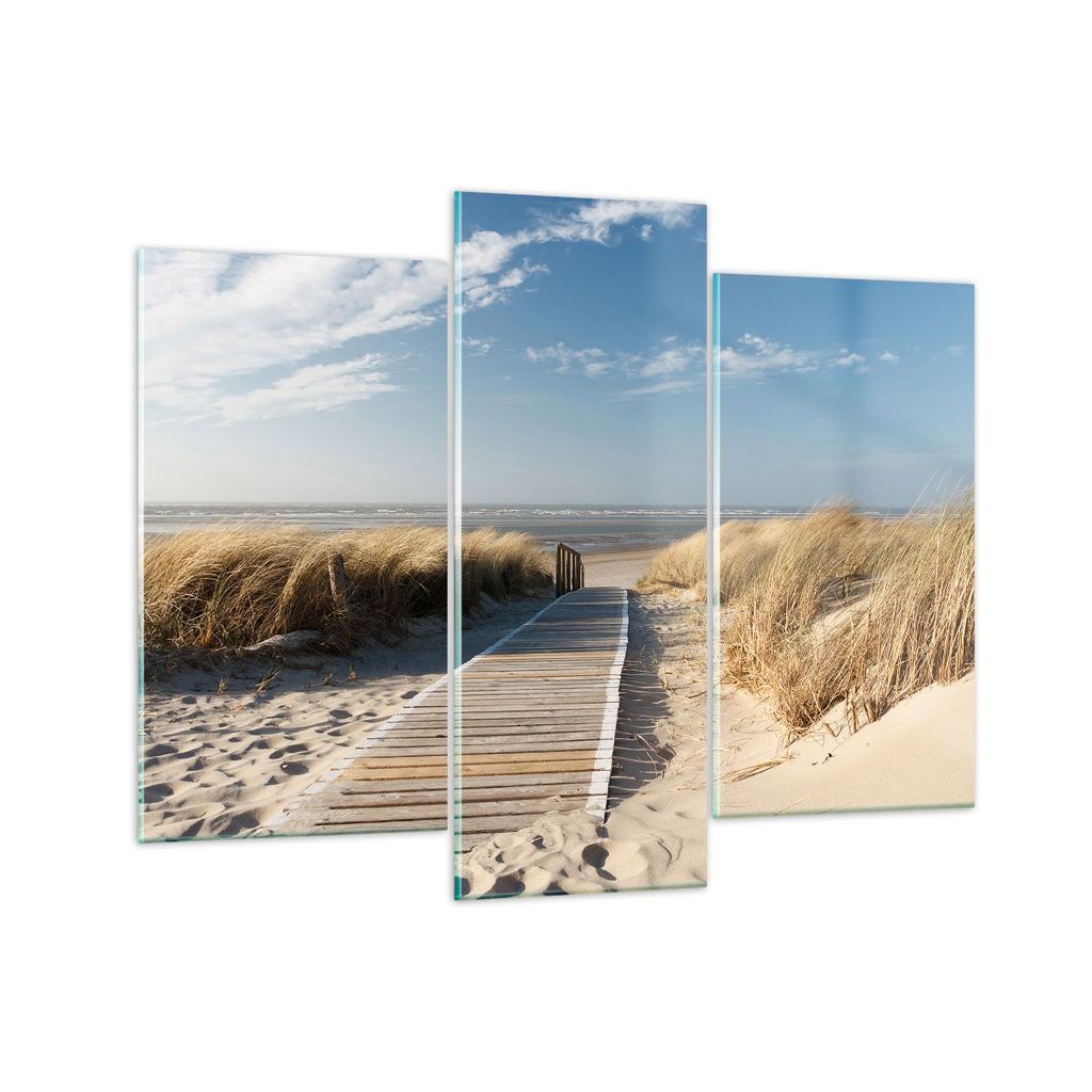 Bilder auf glas - Strand Meer Fußgängerbrücke Ufer - 130x100cm - Glasbilder - Wandbilder - Kunstdruck - Wanddekoration aus Glas - Glas Bilder - ...