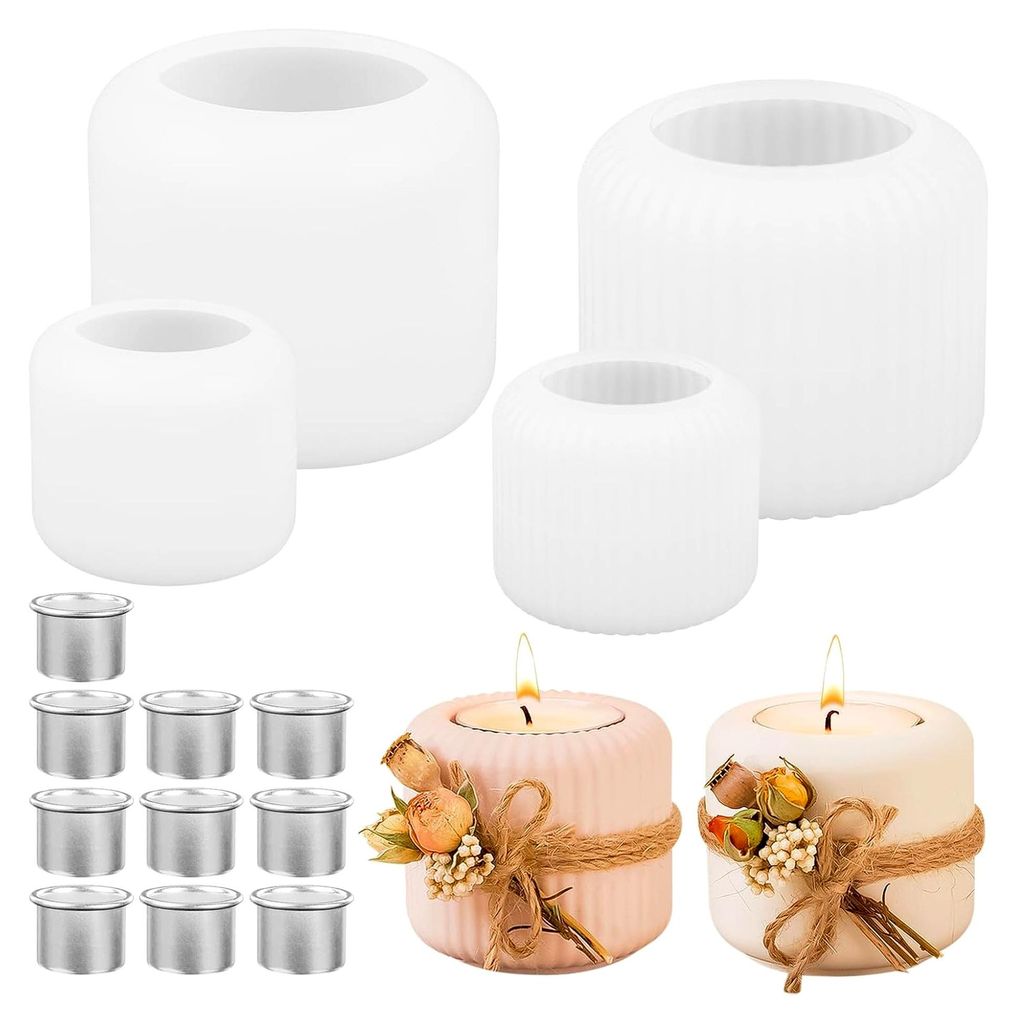 4 Stück Silikonform Kerzenhalter mit 10 Metallkerzenhaltern für tägliche und festliche Dekoration