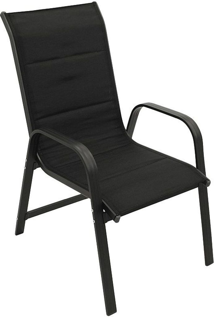 Stapelsessel Hochlehner Aluminium dunkelgrau + Textilgewebe gepolstert schwarz, 2 Stück