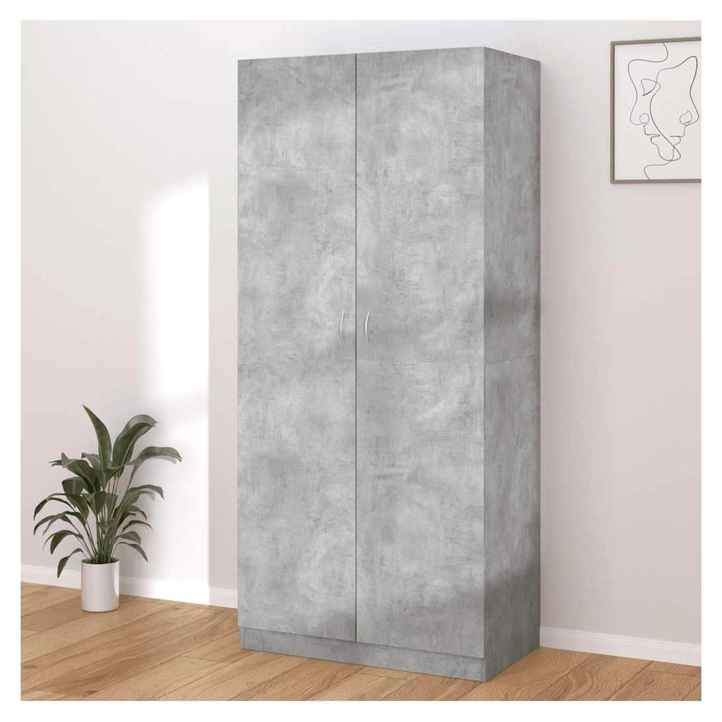 Moderner Kleiderschrank für das Jugendzimmer, 2-türig, mit viel Stauraum, Betongrau, 90x52x200 cm, Holzwerkstoff