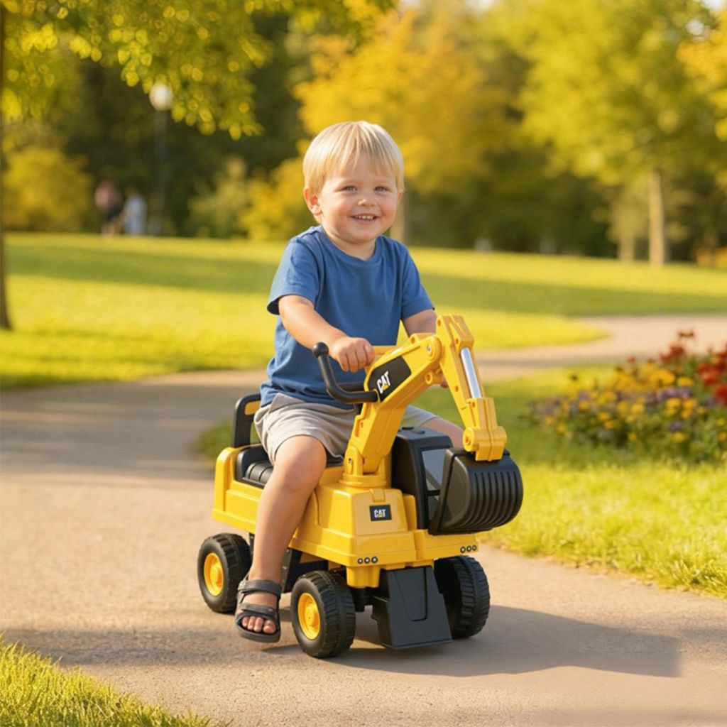 Kinderbagger mit Bedienbare Schaufel und Kippschutz Rutschauto Baggerfahrzeug Sitzbagger 85 x 27,5 x 47,5 cm Gelb+Schwarz
