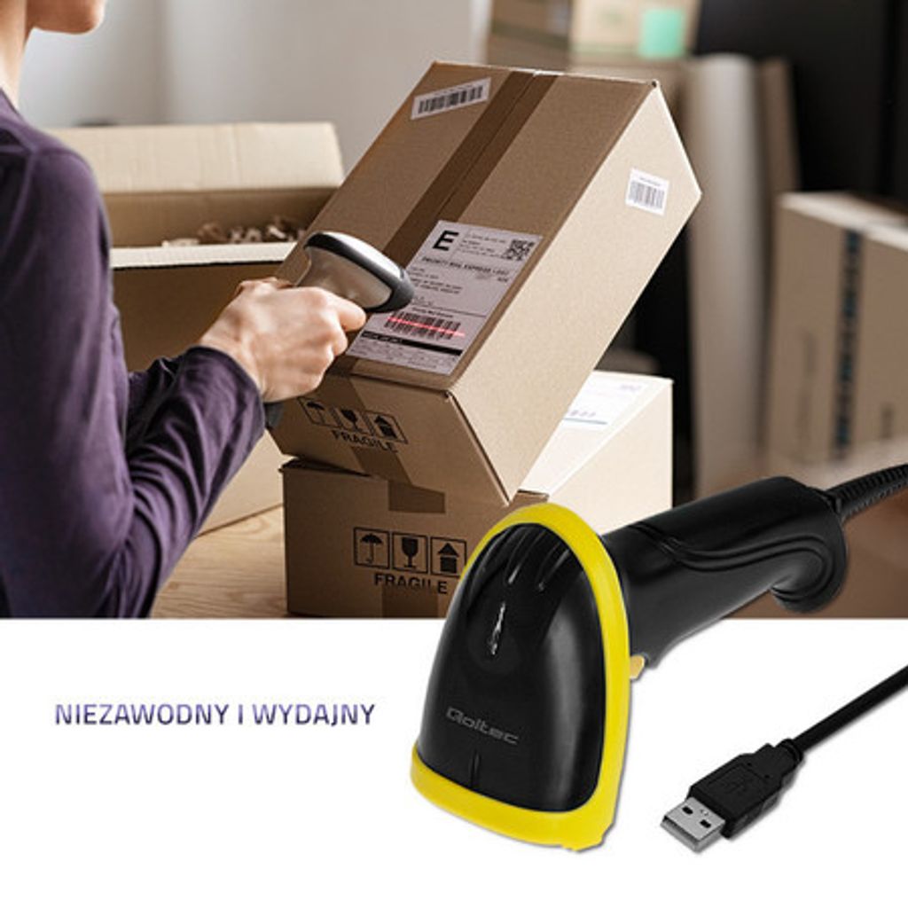 Qoltec 50862 Wireless Laser Barcode Scanner 1D | 2.4GHz