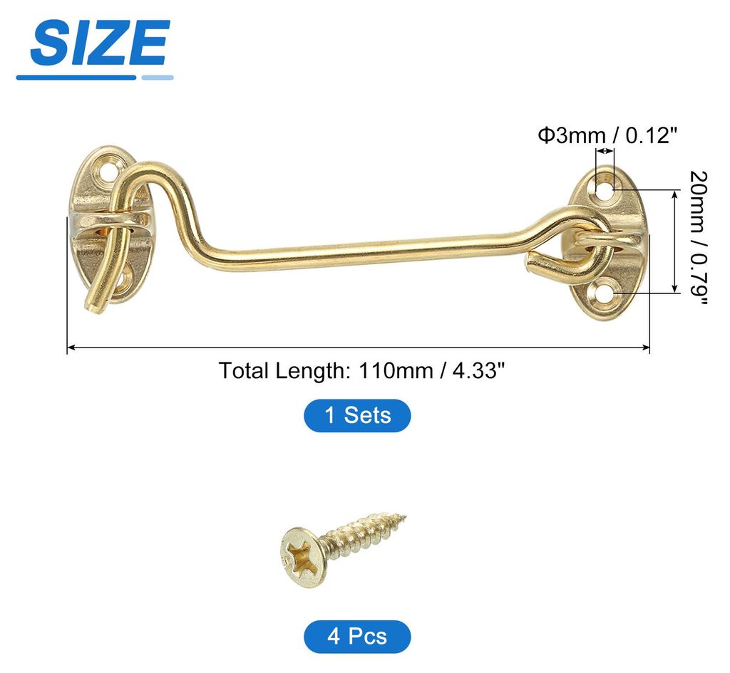 4" Haken- und ?senriegel, Tš¹rschloss aus Messing, Kabinenhaken fš¹r Fenster Schiebetš¹r Zaun Schuppen, Messing