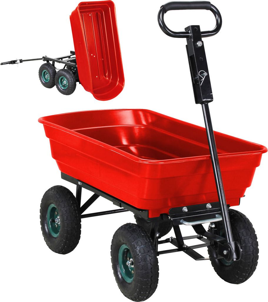 Miweba Bollerwagen Dumper - Mit Kippfunktion - Handkarre - Schubwagen - Transport - Anti-Rutsch - Kippverriegelung - Luftreifen - Bis 300 kg (Rot)