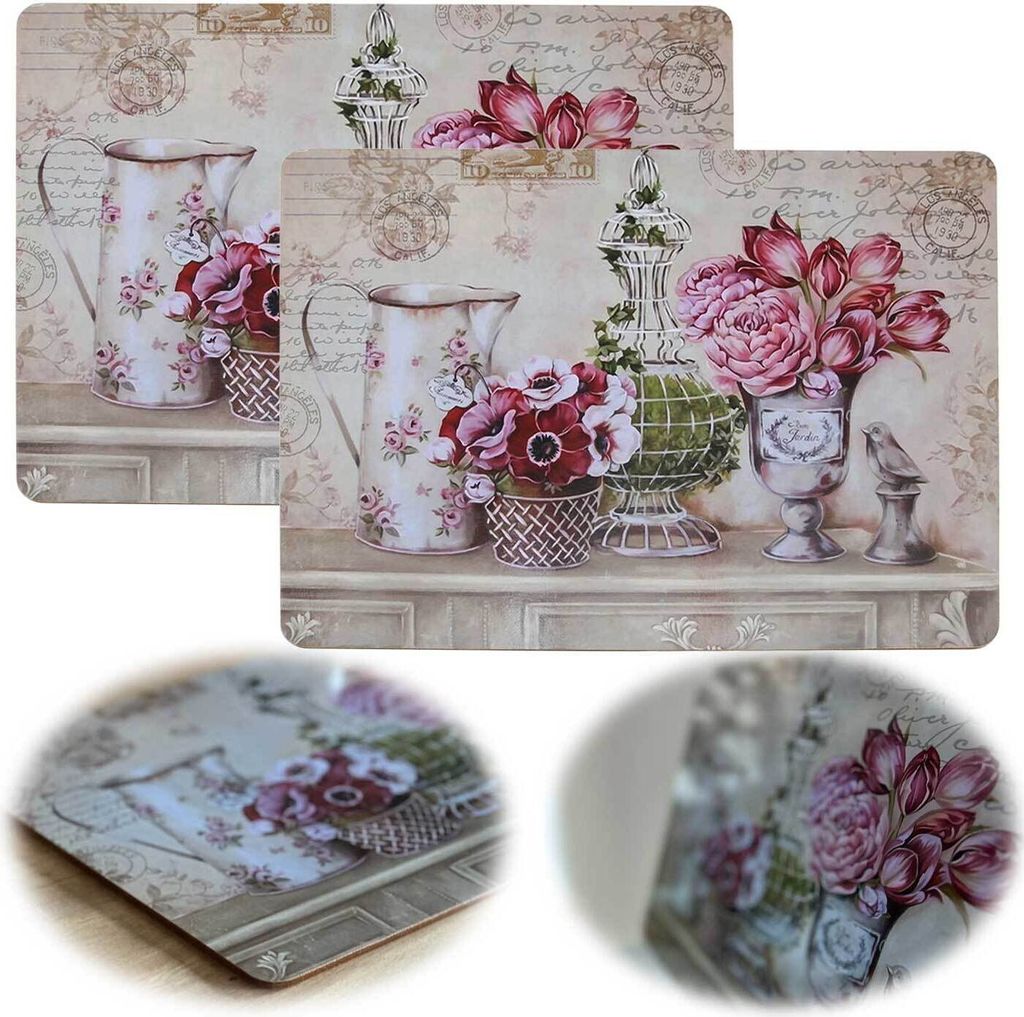 LS-LebenStil 2x Kork Tischset Platzset Vintage Blumen Produktbild