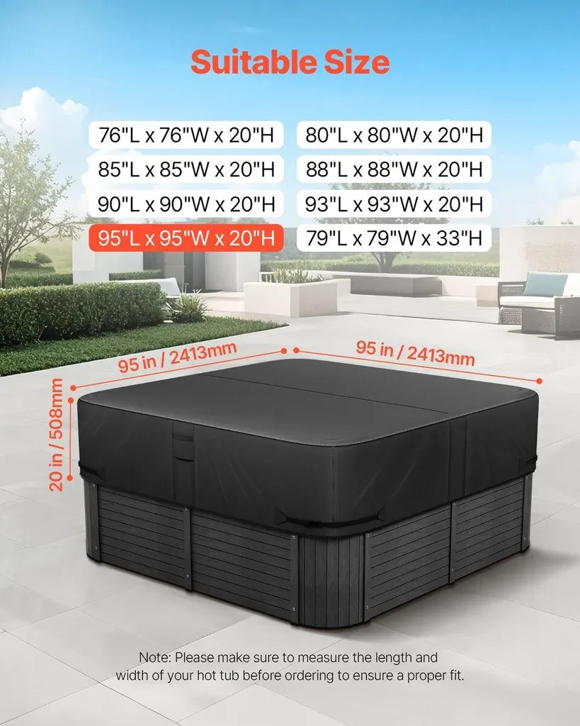 Housse pour spa 2413x2413 mm résistante aux intempéries noire et solide - 2