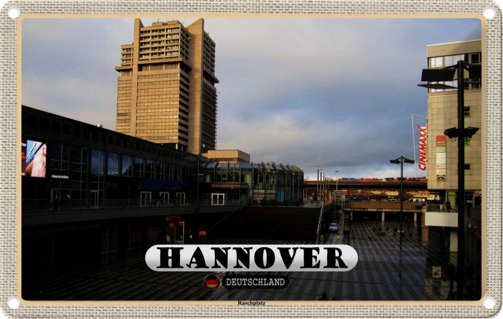 vianmo Blechschild 12x18 cm Hannover Raschplatz Stadt Bildmotiv Reisemotiv Abenteuer Reisen
