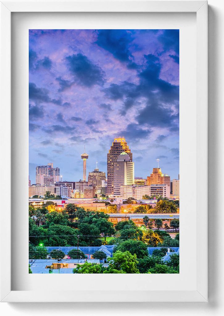 Stadtlandschaft von San Antonio– Wandbild mit Rahmen – Gerahmtes Bild – Wanddekoration – 40x60 cm – Weiß