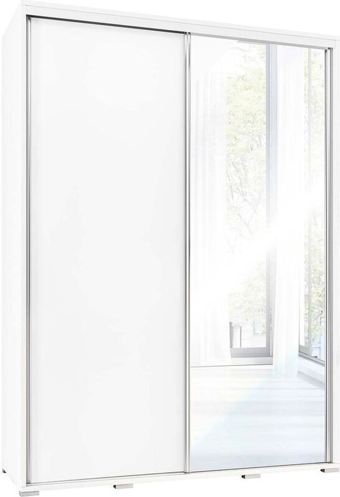 Klassischer Kleiderschrank, schlichter Kleiderschrank, moderne Kleiderstange aus Metall, geräumiger Kleiderschrank mit Schiebetüren und Spiegel, ...