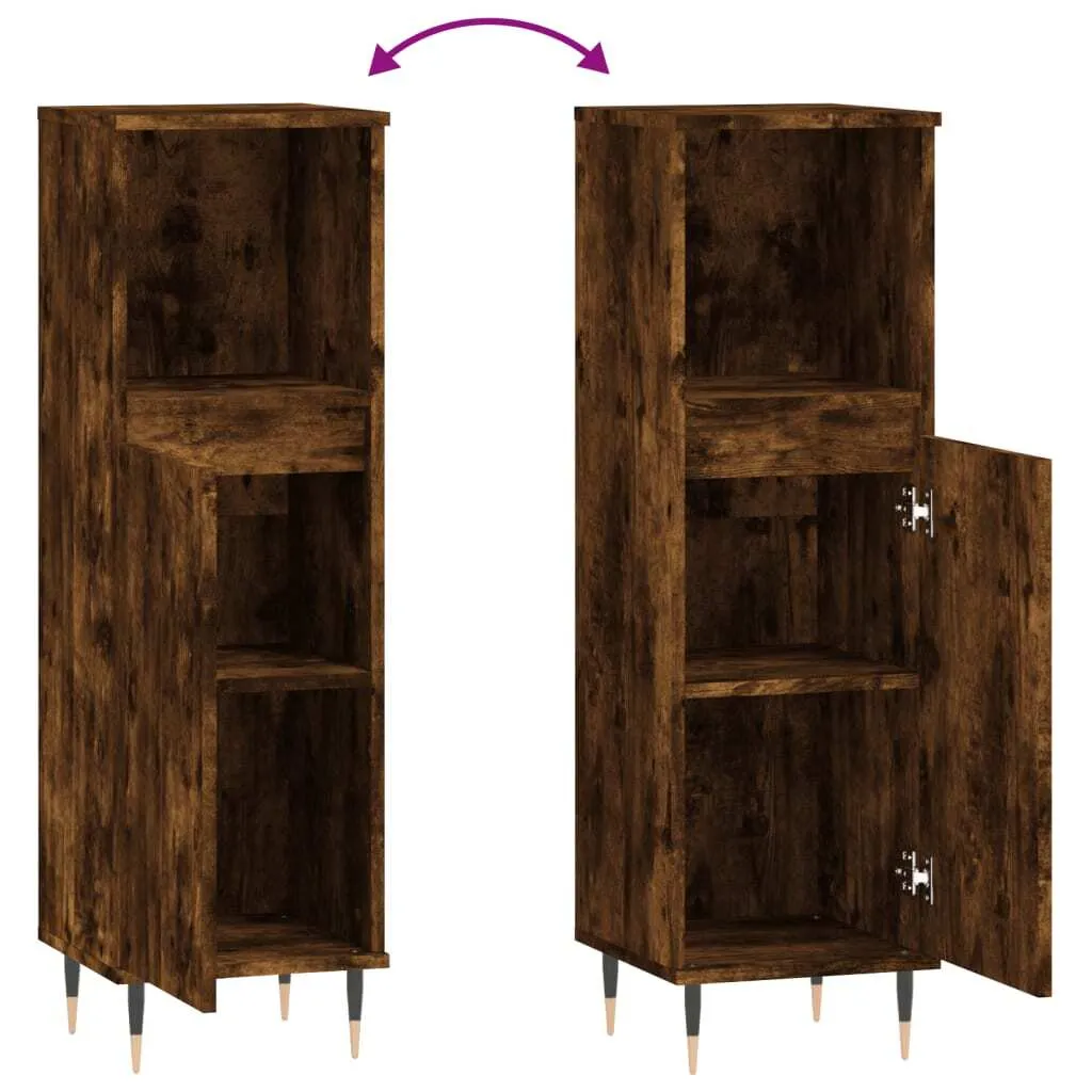 Mobile Bagno Rovere Fumé 30x30x100 cm | Colonna Salvaspazio Legno - 9