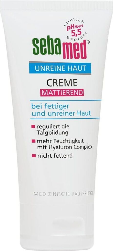 Sebamed Unreine Haut Creme Mattierend reguliert die Talgbildung, hat einen mattierenden Effekt und hilft wirksam gegen Hautunreinheiten vorzubeugen