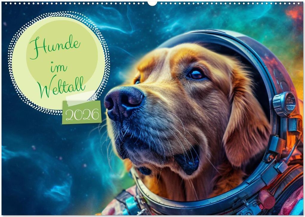 Hunde im Weltall (Wandkalender 2026 DIN A2 quer), CALVENDO Monatskalender