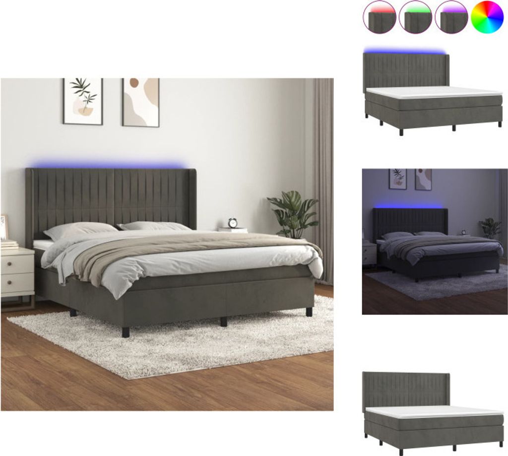 vidaXL Boxspringbett mit Matratze & LED Dunkelgrau 160x200 cm Samt - Betten & Bettgestelle