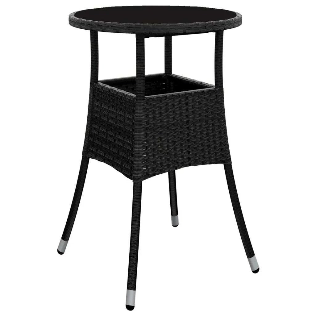 Tavolo Rotondo Design 60 cm Vetro e Rattan Nero per Balcone