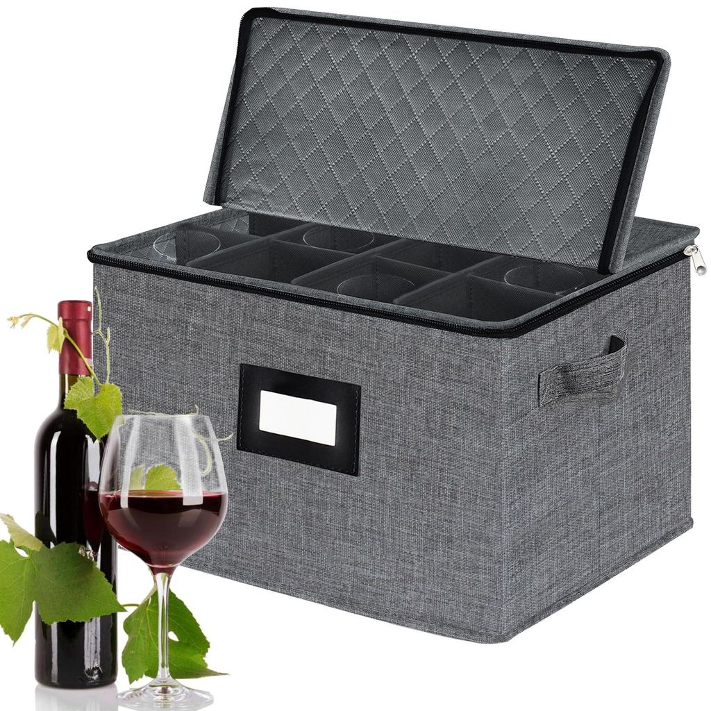 Weinglas-Aufbewahrungsbox, Weinglashalter, Aufbewahrungsbox, Schutzbox für Kristallgläser mit Trennwänden, faltbare Box für 12 Kristallgläser,...