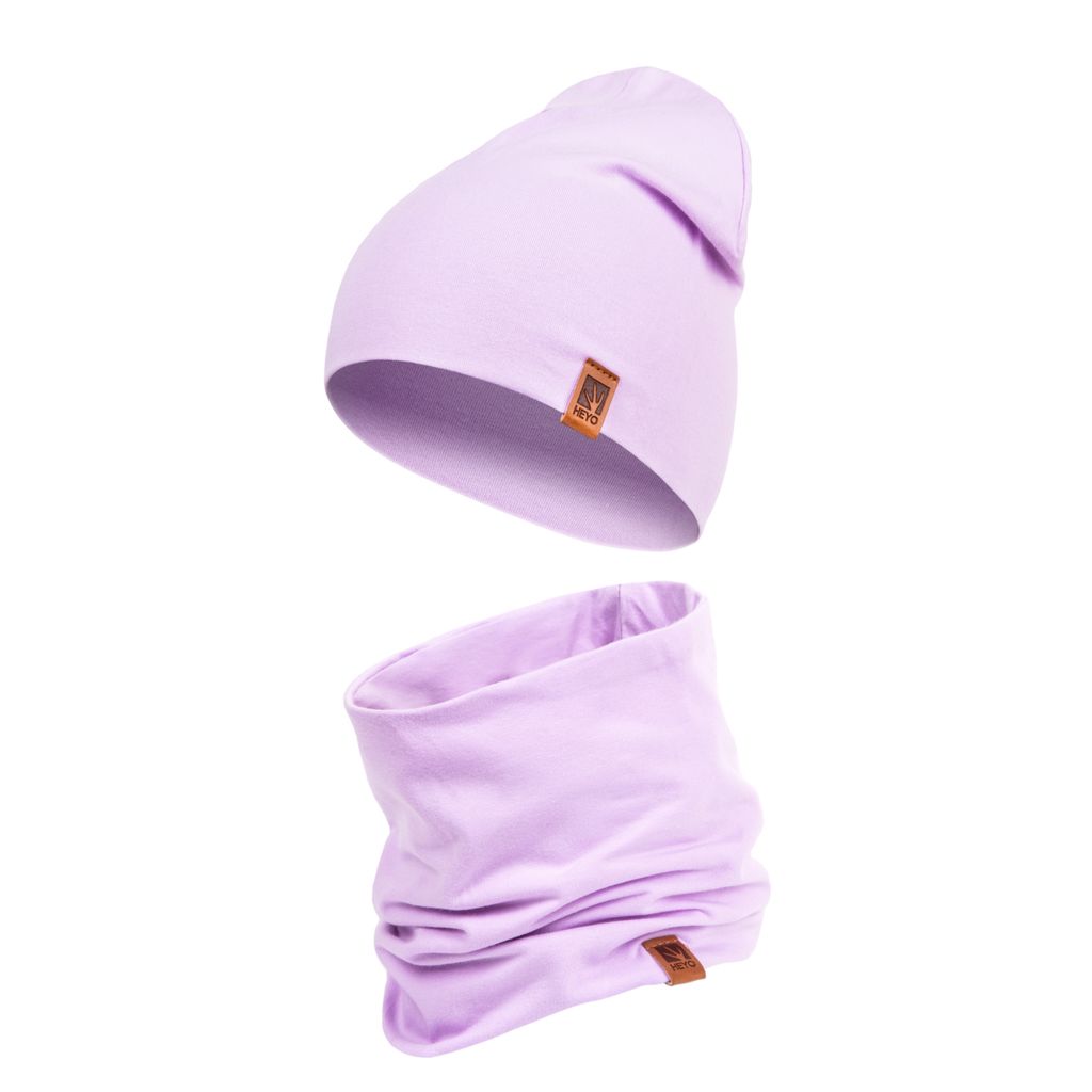 Set bambini cappellino e scaldacollo in cotone Heyo viola Immagine del prodotto 