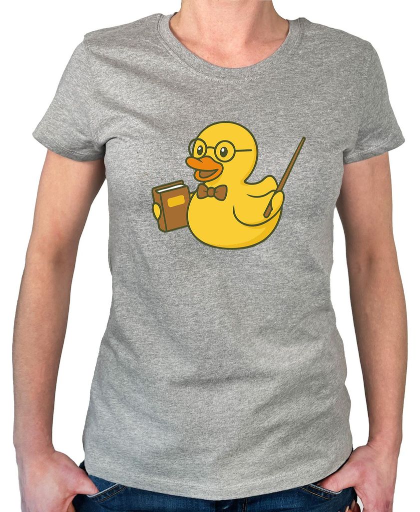 Huuraa Damen T-Shirt Quietscheente Lehrer Comic Gummiente S Sport Grey Bio Baumwolle Fairtrade Damenshirt Geschenkidee