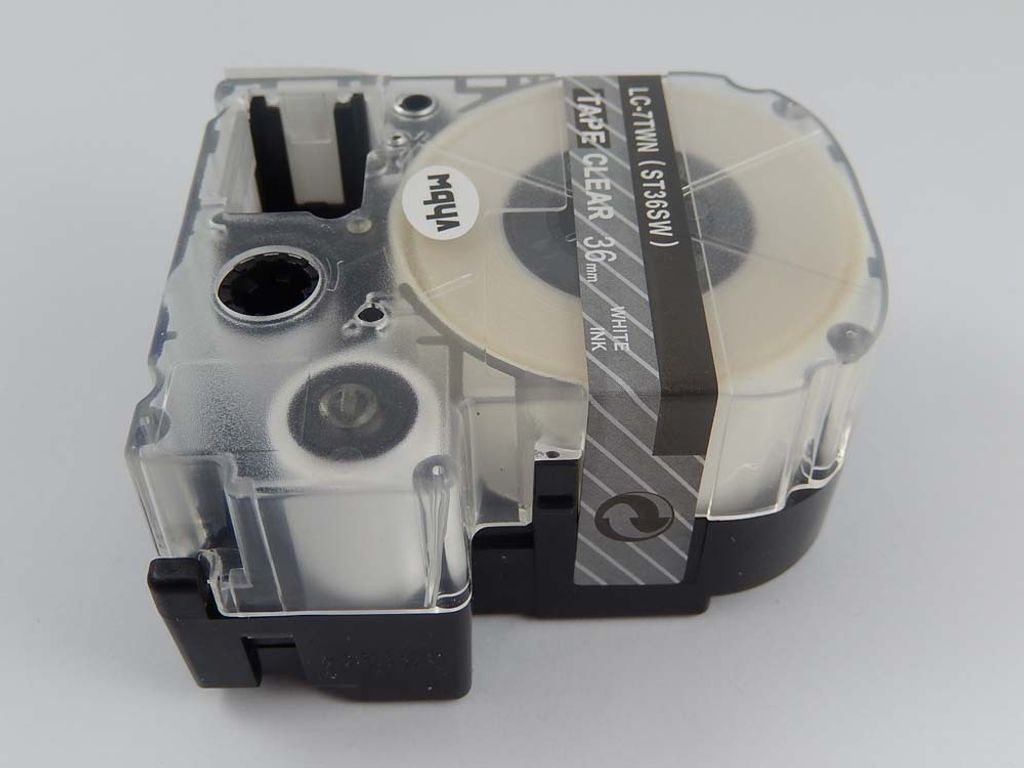 vhbw Schriftband-Kassette kompatibel mit Epson LabelWorks LW-1000P Etiketten-Drucker 8m x 36mm Weiß auf Transparent