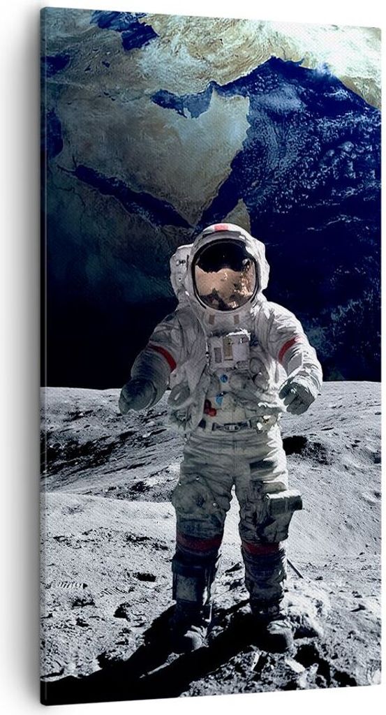 Bild auf Leinwand - Leinwandbild - Astronaut Mond Erde Raum - 55x100cm - Wand Bild - Wanddeko - Leinwanddruck - Bilder - Kunstdruck - Wanddekoratio...