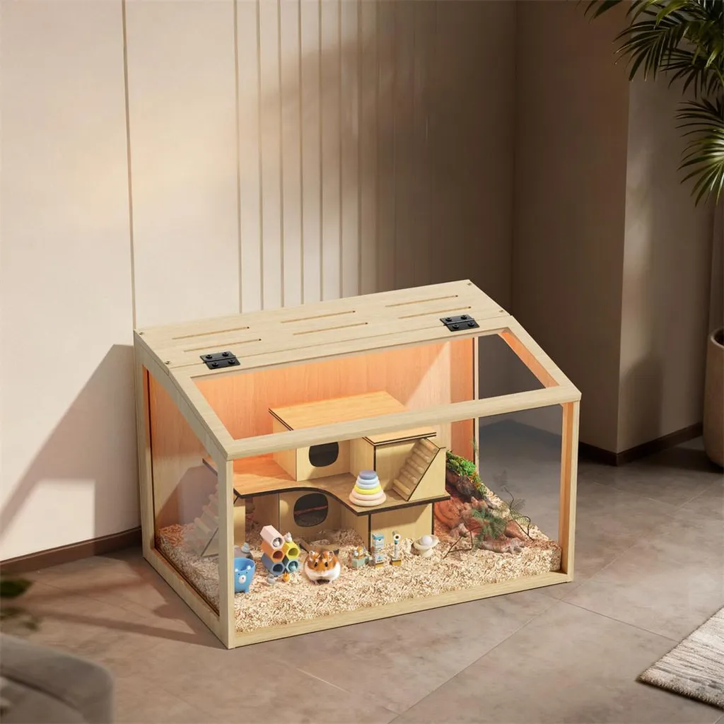 Cage d'observation pour petits animaux 60cm en bois avec toit ouvrant