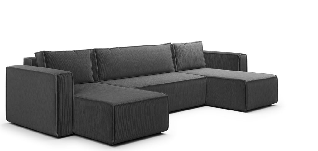 KEF Ecksofa Porto – U-Form – 309x88x185 cm – Mit Schlaffunktion – Liegefläche 135x276 cm – Stauraum für Bettwäsche – Wellenfederung...