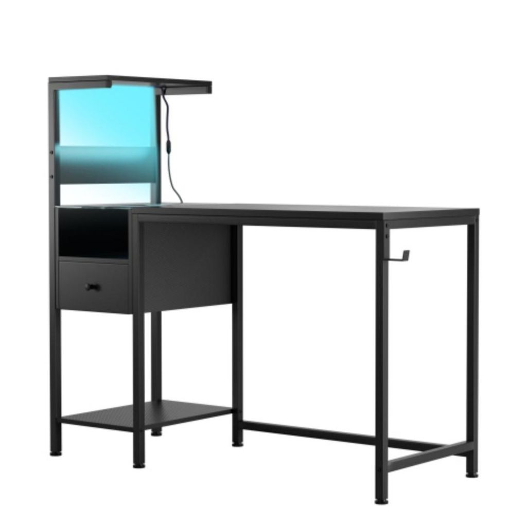 Computertisch mit Steckdose und Ablagefächern, Schreibtisch mit USB-Anschlüssen und Ladestation