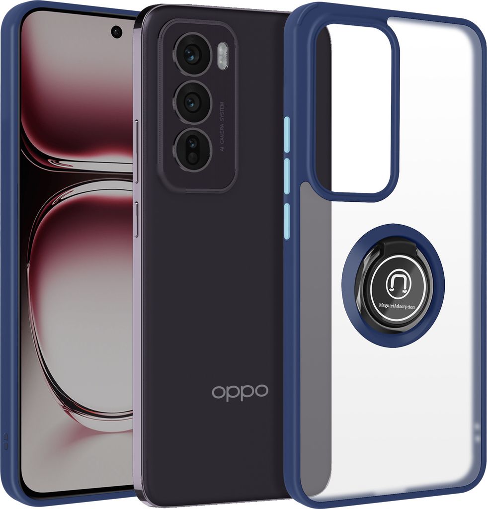 Avizar, Handyhülle für Oppo Reno 12 Metallring, Video-Halterung, Nachtblau