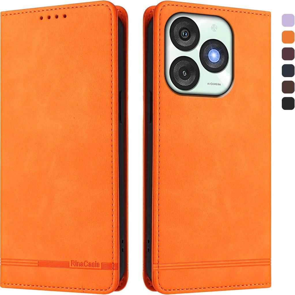 Hülle für itel A50, Retro Kunstleder Ständer Klapphülle mit Kartenfächer und Magnetische Orange