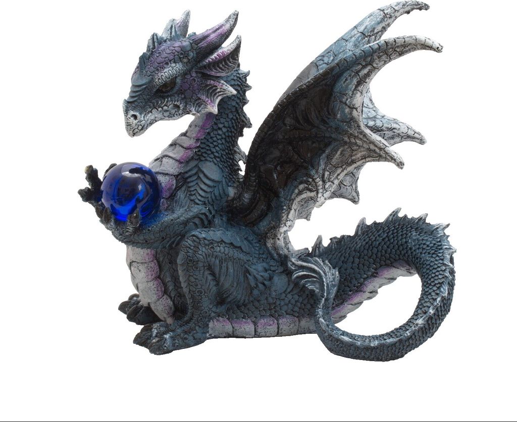 Gothic Deko Figur Drachen Skulptur mit Glas Kugel Skull Sensemann Lurch Gecko