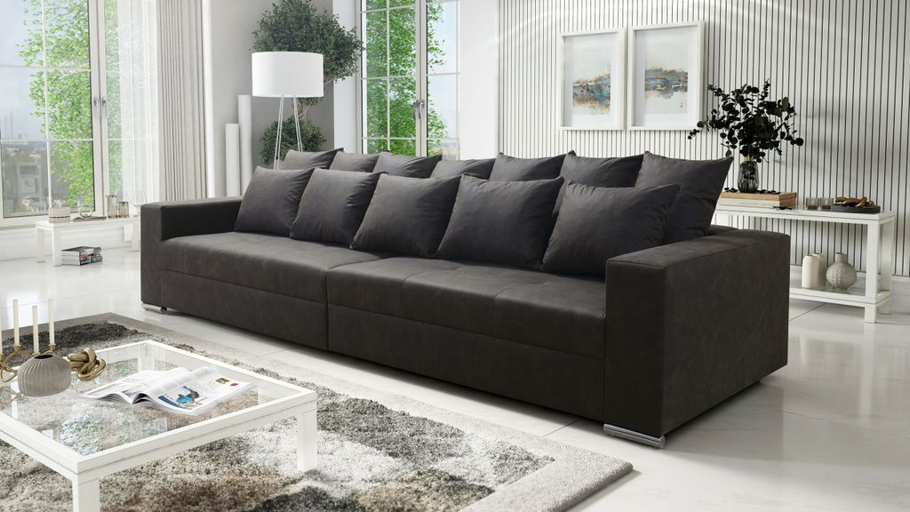 Modernes Big Sofa Wohnlandschaft Sofa Couch Jumbo XXL 4 - Grau Kunstlederion