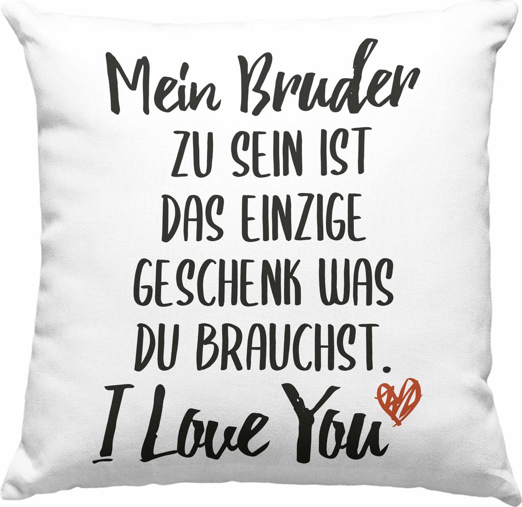 Trendation - Bruder Schwester Deko-Kissen mit Füllung 40x40 Geschenk von Bruder Geschenkidee für Geschwister Deko-Kissen mit Füllung 40x40 (Grau)