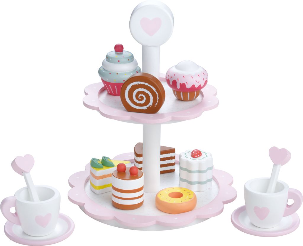 Lelin 40197 Holz - Kuchenständer mit Muffins, Kuchen, Donuts... 15 teiliges Set