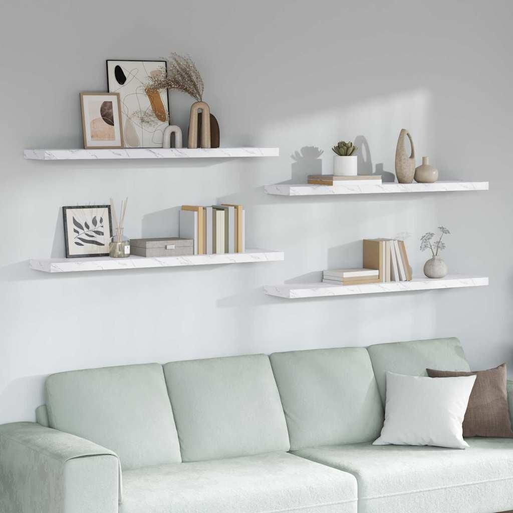 "Black Friday" Wandregal 4 pcs Weiß Marmor 120 x 23,5 x 4 cm Holzwerkstoff - Wandregale CC2610