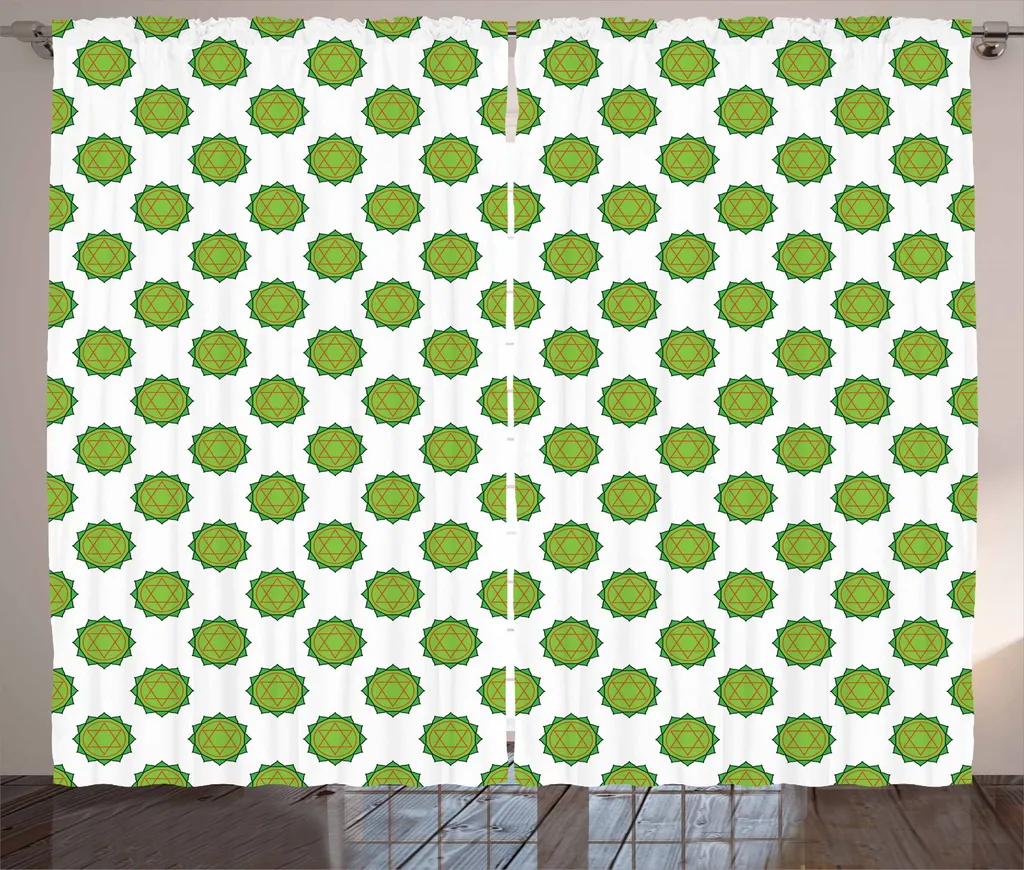ABAKUHAUS Tenda rustica Mandala verde, Chakra con fiori, Tenda con passanti e ganci per camera da letto, 280 x 245 cm, vermiglio e verde