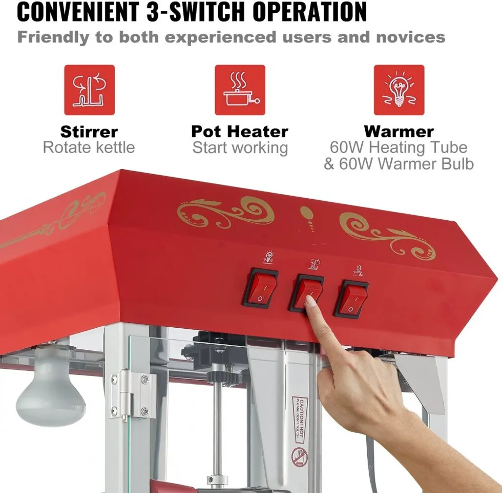 Machine à pop-corn professionnelle avec chariot 850W de 8oz et rouge