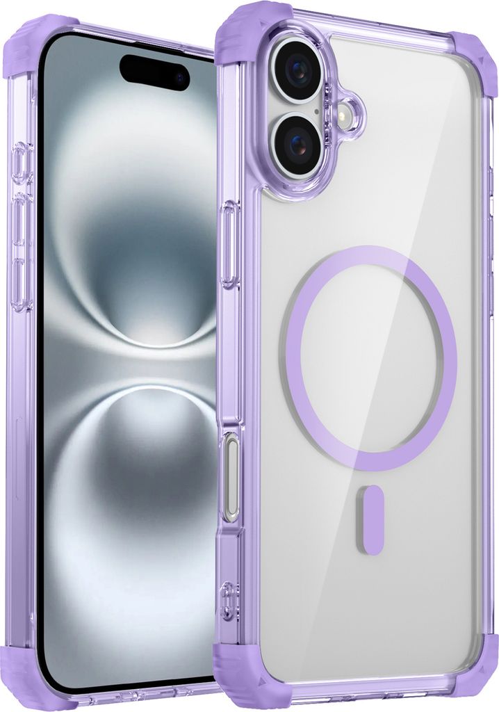 Magnetisch Hülle für iPhone 16 Plus Kompatibel mit Magsafe Stoßfest Militärschutz Transparente Handyhülle Lila