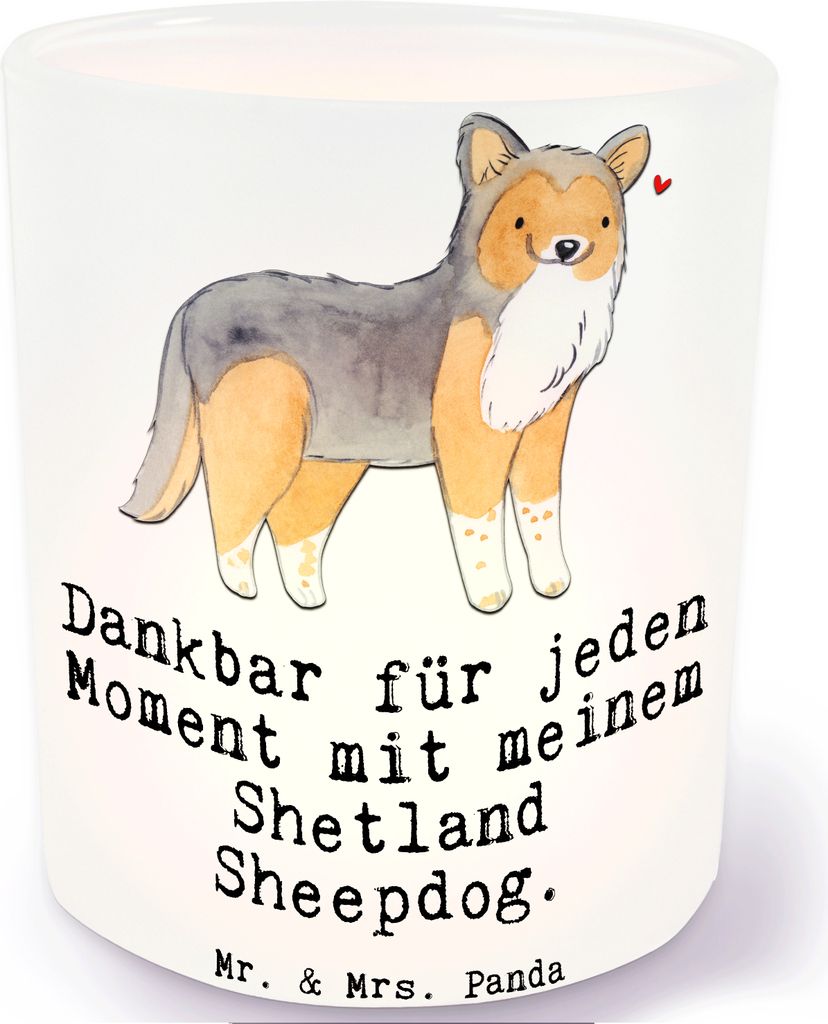 Mr. & Mrs. Panda Windlicht Glas Shetland Sheepdog Moment - Transparent - Geschenk, Sheltie, Outdoor, Teelichthalter, Kerzenhalter, aus