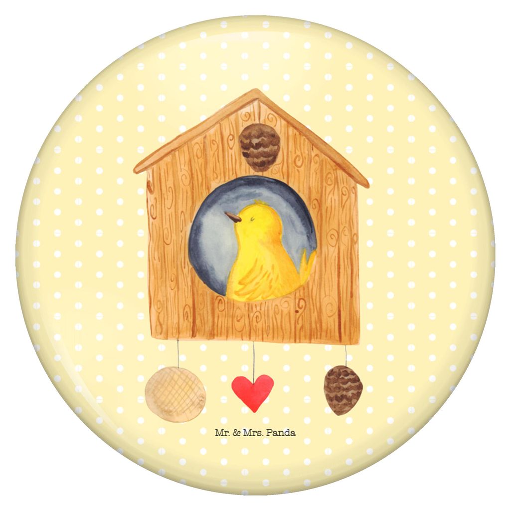 Mr. & Mrs. Panda Plakette Vogelhaus Home - Gelb Pastell - Geschenk, Umzug, Badge, Pin, Haus, Lustige Sprüche, Anstecker, Vogel, Button, Einzug, Ha...
