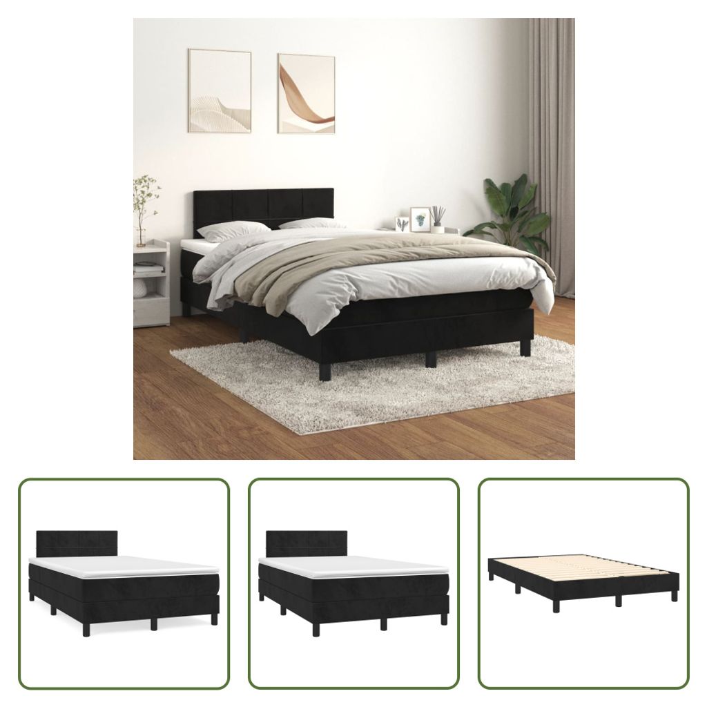 The Living Store Boxspringbett mit Matratze Schwarz 120x200 cm Samt