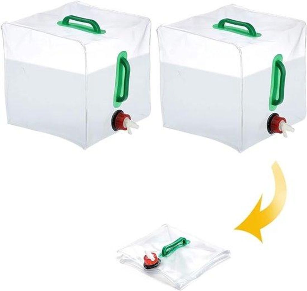 Opvouwbare Wasserbehälter mit Wasserhahn, 2 Stück opvouwbare Wassertrichter 20 Liter, opvoubarer Trinkwasserbehälter für draußen, für Camping...