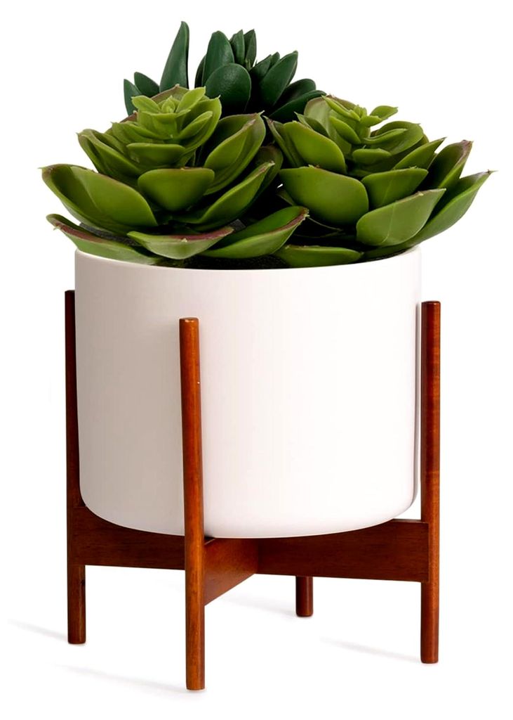 Fox&Fern Pflanzenständer WIDE - Blumenhocker mit Keramikübertopf - Blumenständer aus nachhaltigem Akazienholz - geeignet als Tischdekoration - w...