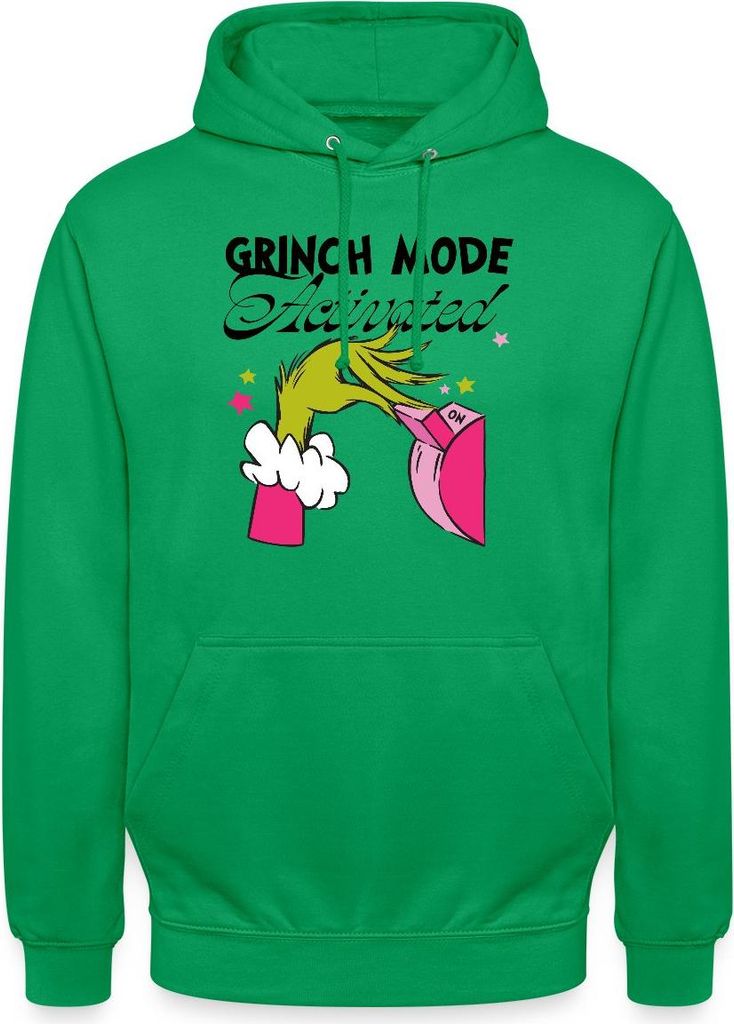 Spreadshirt Der Grinch Statement Grinch Mode Activated Uni Hoodie, XL, Kelly Green