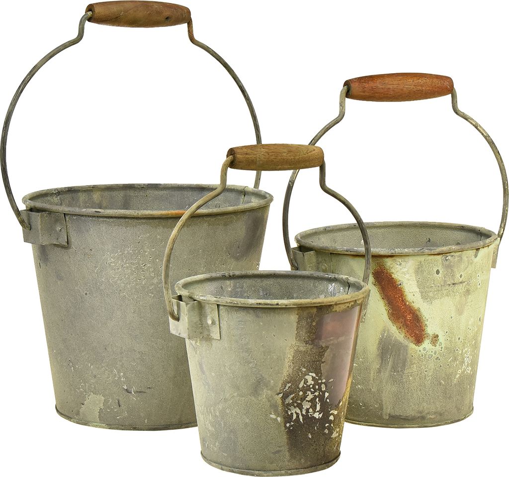 3er Set Vintage Deko Eimer Metall Rostoptik, Vielseitige Pflanzgefäße Ø15/17,5/22cm für Zuhause & Garten