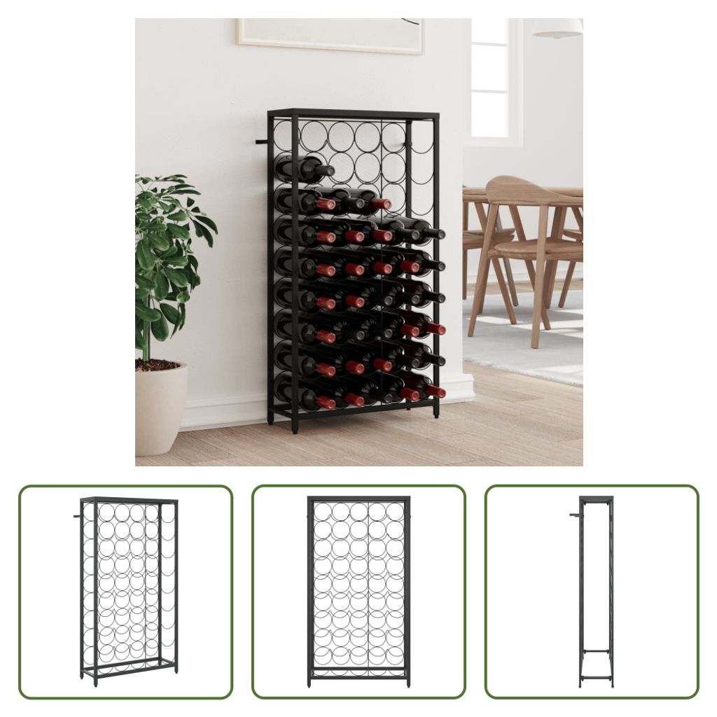 The Living Store Weinregal für 45 Flaschen Schwarz 54x18x100 cm Schmiedeeisen