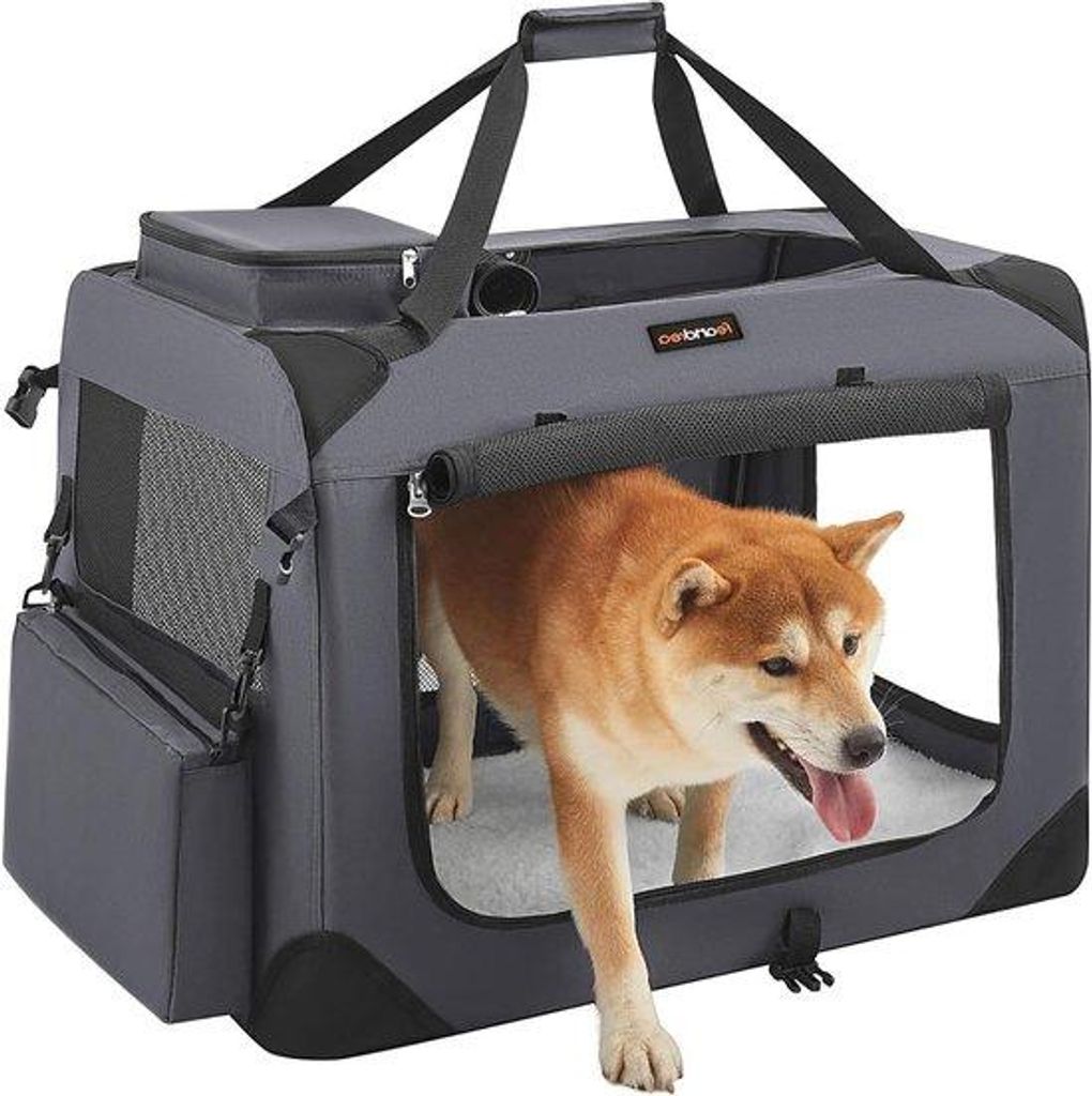 Faltbare Hundetransportbox L, atmungsaktiv, 70x52x52cm, grau, Metallrahmen
