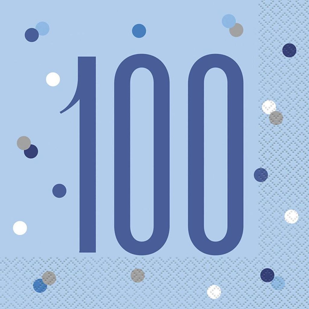 16 Servietten Happy 100th Blue 33cm Produktbild 