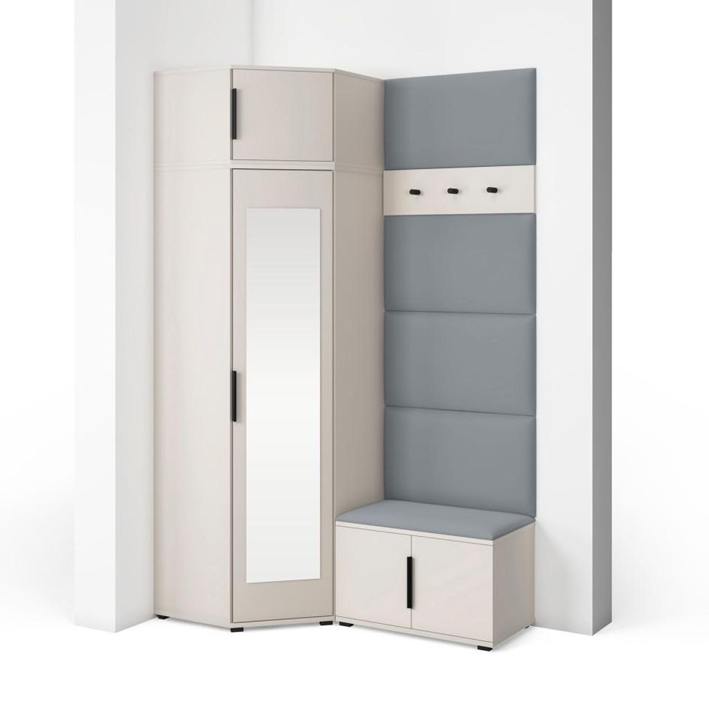 Garderoben-Set Napoli Version 18: Eckschrank mit Polsterpaneelen, Schuhschrank Flur und Eingangsbereich (Cashmere/Trinity 14)