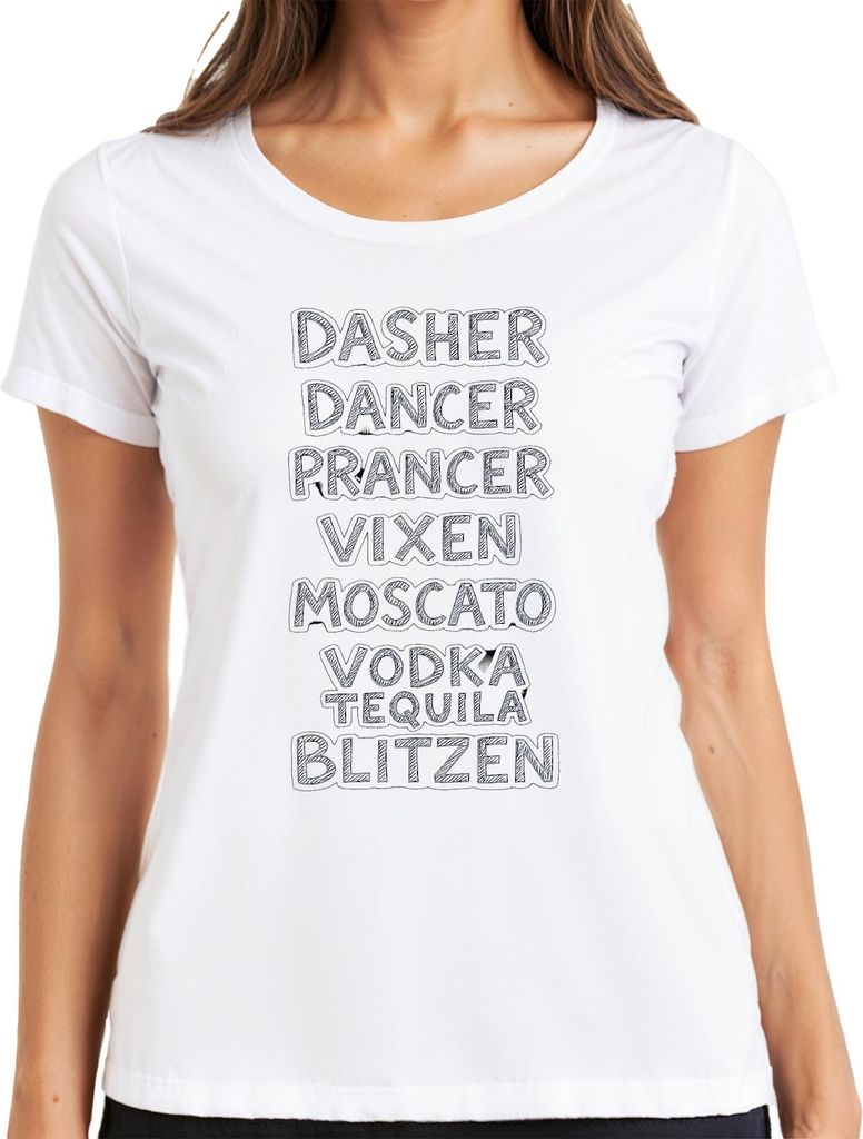 Dasher Dancer Prancer Vixen Moscato Vodka Geschenk Lustig Party Damen T-Shirt, Weiß, 3XL