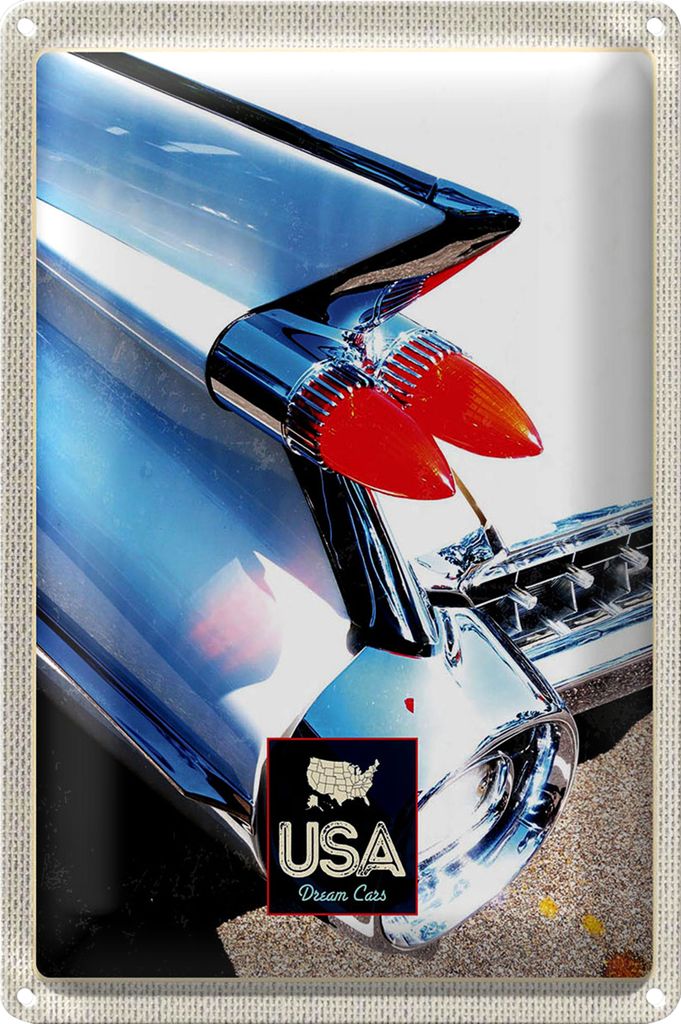 Blechschild Reise 18x12cm Amerika Oldtimer Lichter weiß