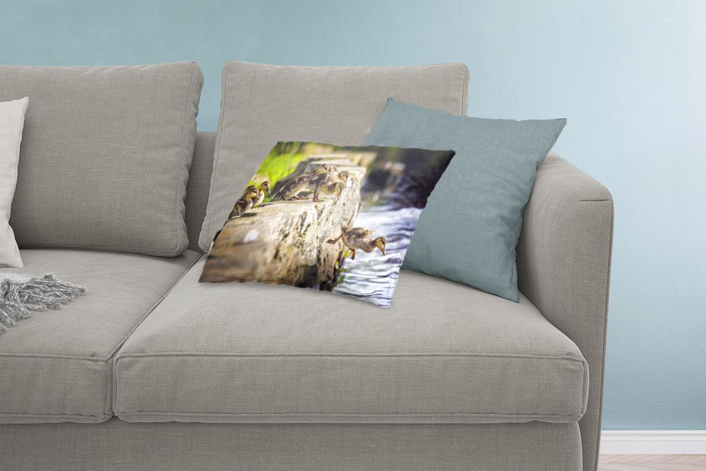 MuchoWow Zierkissen Sofakissen Wohnzimmer Dekokissen 60x40 cm Enten - Steine - Küken - Kopfkissen - Polster mit Foto